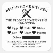 食品安全白アレルギー警告ベーカリーシール スクエアシール (正面)