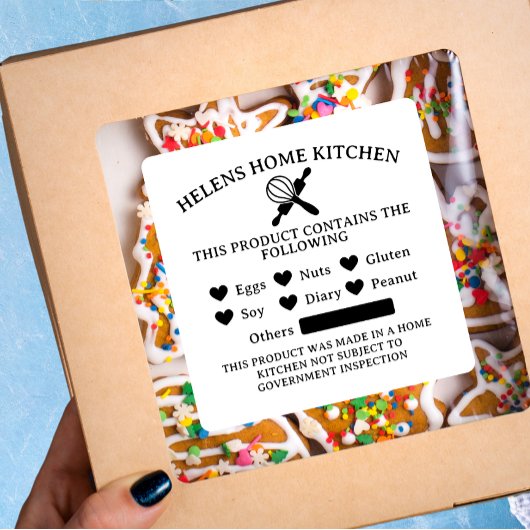 食品安全白アレルギー警告ベーカリーシール スクエアシール