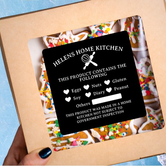 食品安全黒アレルギー警告ベーカリーシール スクエアシール