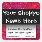 食品容器キャンドルラベルRuby赤ジュエルグリッター スクエアシール (正面)