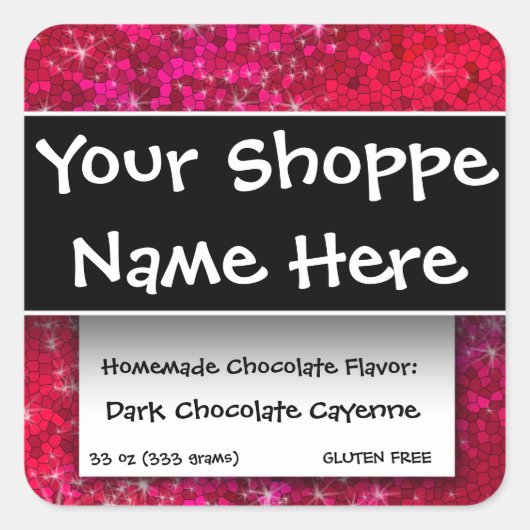 食品容器キャンドルラベルRuby赤ジュエルグリッター スクエアシール (正面)