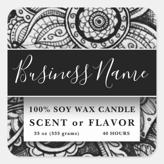 食品容器ラベル民族異国性白黒 スクエアシール (正面)