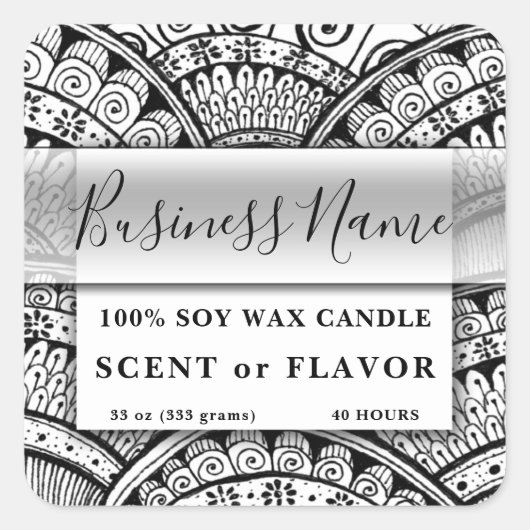 食品容器ラベル民族異国黒銀 スクエアシール (正面)