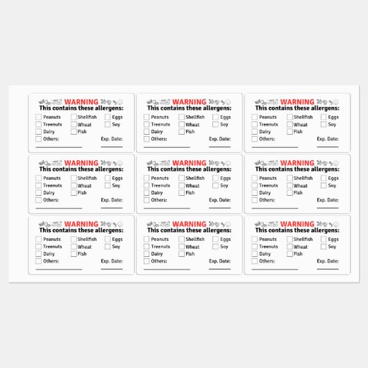 食品容器用アレルゲンラベル ラベル (シート)