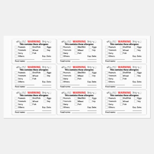 食品容器食品名付アレルゲンラベル ラベル (シート)