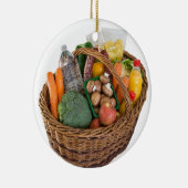 食品、果物、野菜の入ったショッピングかご セラミックオーナメント (右)
