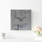 食器や食器が置かれた四角い時計。 スクエア壁時計 (ホーム)