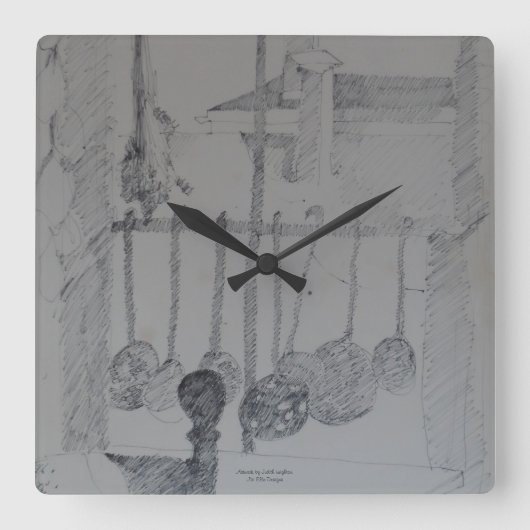 食器や食器が置かれた四角い時計。 スクエア壁時計 (正面)