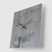 食器や食器が置かれた四角い時計。 スクエア壁時計 (傾斜)