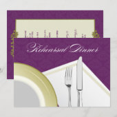 食器セットのリハーサルの夕食の招待状(紫色) 招待状 (正面/裏面)