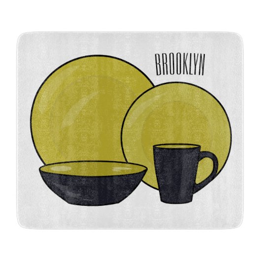 食器セット漫画イラストレーション カッティングボード (正面)