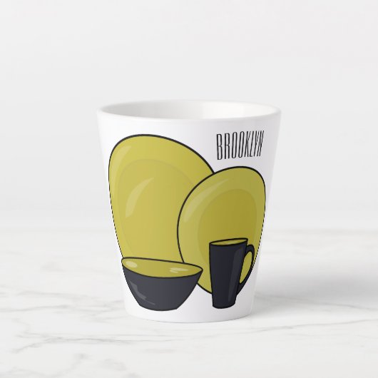 食器セット漫画イラストレーション カフェラテマグ (正面)