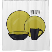 食器セット漫画イラストレーション シャワーカーテン (正面)