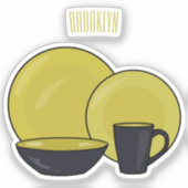 食器セット漫画イラストレーション シール (正面)