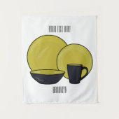 食器セット漫画イラストレーション タペストリー (正面)