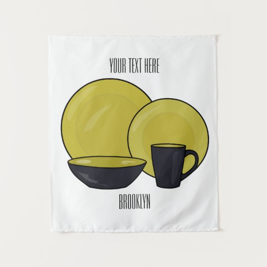 食器セット漫画イラストレーション タペストリー (正面)