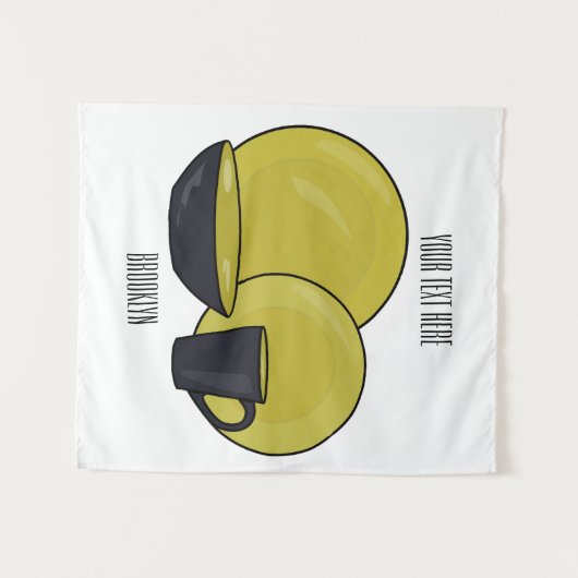 食器セット漫画イラストレーション タペストリー (正面(横))