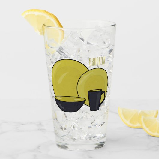 食器セット漫画イラストレーション タンブラーグラス (アイス正面)