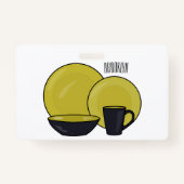 食器セット漫画イラストレーション バッジ (正面)