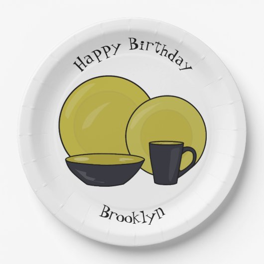 食器セット漫画イラストレーション ペーパープレート (正面)