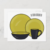 食器セット漫画イラストレーション ポストカード (正面/裏面)