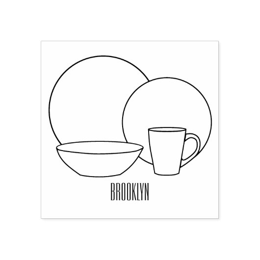 食器セット漫画イラストレーション ラバースタンプ (インプリント)