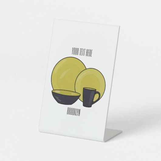 食器セット漫画イラストレーション 台座サイン (正面)