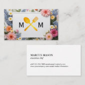 食器具のロゴ | 花カラフルの背景 名刺 (正面/裏面)