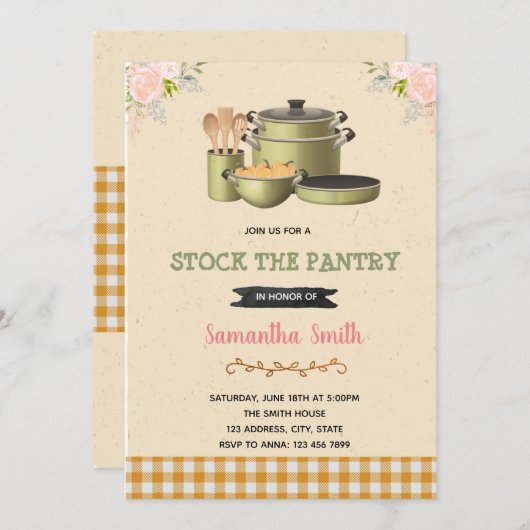 食器室のブライダルシャワーの招待を受け取る 招待状 (正面/裏面)