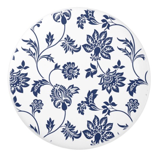 食器棚/ドアセラミックノブフランスの – 青/白 セラミックノブ (正面)