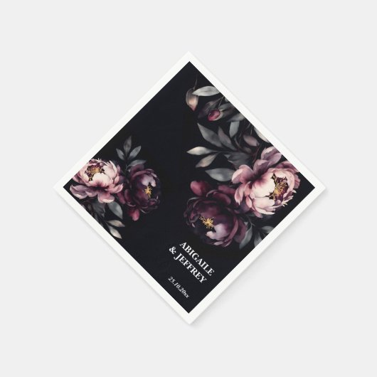 食器結婚の濃いパーソナライズされたムーディー牡丹 スタンダードカクテルナプキン (角)