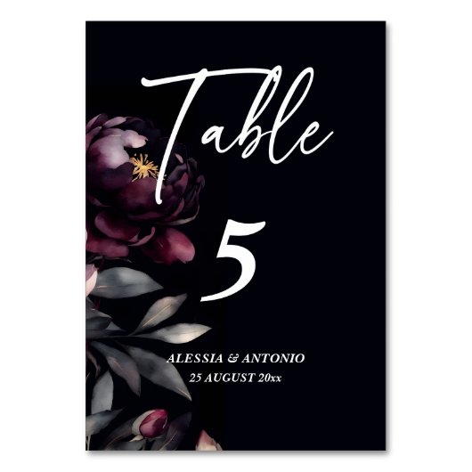 食器結婚の濃いパーソナライズされたムーディー牡丹 テーブルナンバー (裏面)