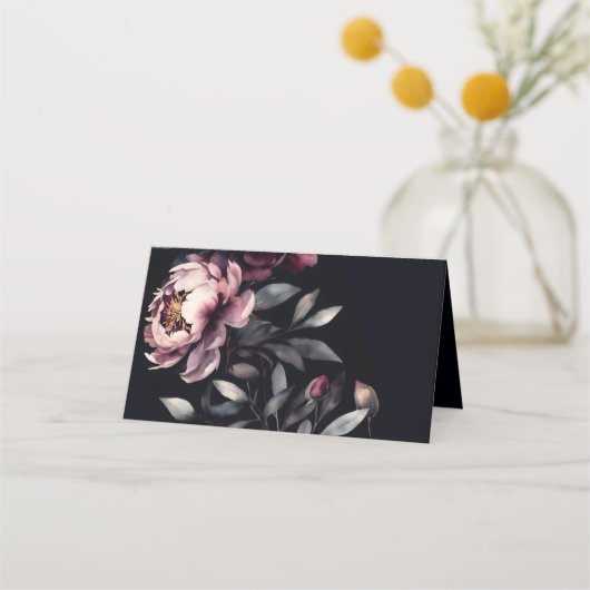 食器結婚の濃いパーソナライズされたムーディー牡丹 プレイスカード (裏面)