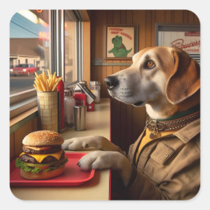 食堂でかわいい犬 スクエアシール
