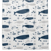 食感のあるマッコウクジラホワイトブルー シャワーカーテン (正面)