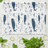 食感のあるマッコウクジラ白ブルー キッチンタオル (折り畳み)