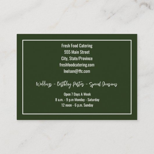 食料ケータリング特別イベント及び当事者 名刺 (裏面)