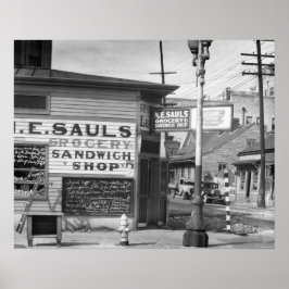 食料品とサンドイッチの店 1934年 古い写真 ポスター