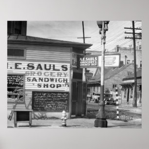 食料品とサンドイッチの店 1934年 古い写真 ポスター