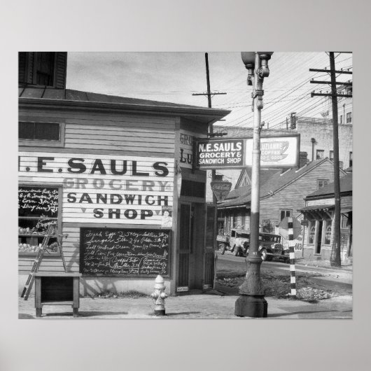食料品とサンドイッチの店 1934年 古い写真 ポスター (正面)