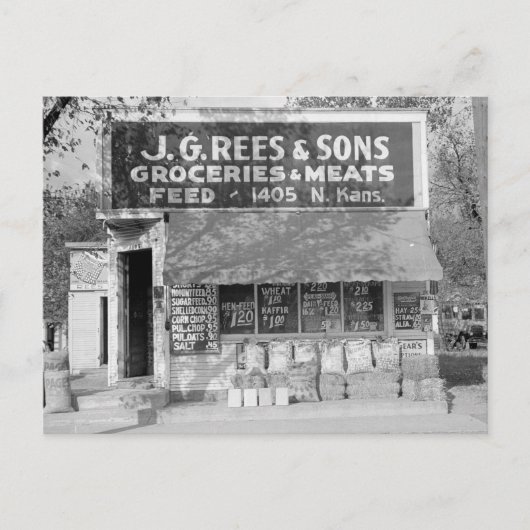 食料品と飼料店、1938年 ポストカード (正面)