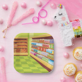 食料品カラフル店の通路とベーカリー ペーパープレート (パーティー)