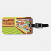 食料品カラフル店の通路とベーカリー ラゲッジタグ (正面横)