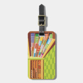 食料品カラフル店の通路とベーカリー ラゲッジタグ (正面縦)