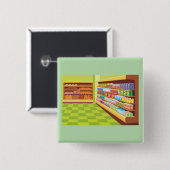 食料品カラフル店の通路とベーカリー 缶バッジ (正面&裏面)