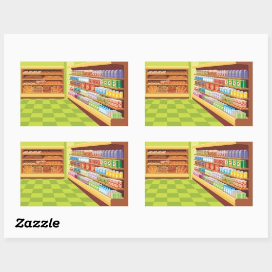 食料品カラフル店の通路とベーカリー 長方形シール (シート)