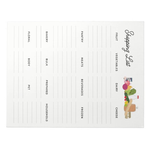 食料品ショッピングの編集可能なリストアイテム ノートパッド (正面)