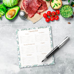 食料品ショッピング一覧 ノートパッド<br><div class="desc">この食料品ショッピングリストプランナーのメモ飾帳は、ティール(緑がかった色)の青い緑の葉ユーカリを持って縁どいる。スクリプトエレガントタイポグラフィは、ストアの各部分のセクションを示し、ショッピングをより簡単に、より整理する。これらの製品凍っていは、冷蔵、ステープル、日干し、飲料、デリ/ベーカリーを含む。引っ越し祝いパーティー素晴らしプレゼント。</div>
