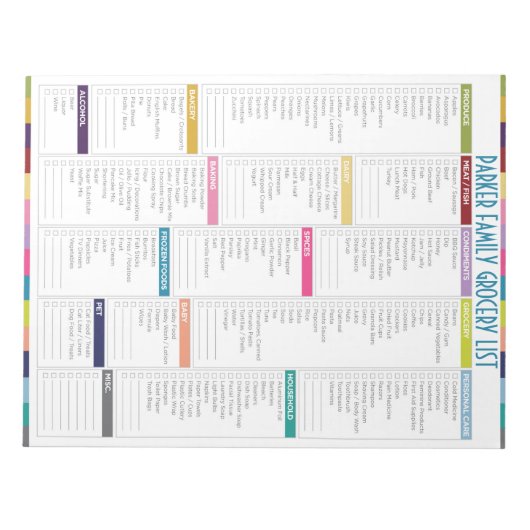 食料品パーソナライズされたリストメモ帳 ノートパッド (正面)