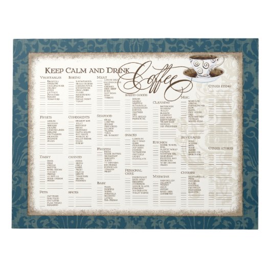 食料品リストパ保ッド- Calm and Drink Coffee Cup ノートパッド (正面)